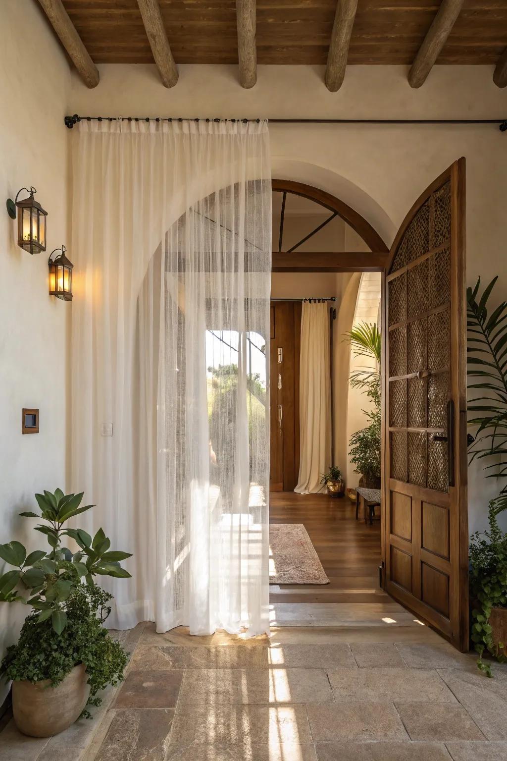 Sheer panels fashion an airy, light-infused ambiance.