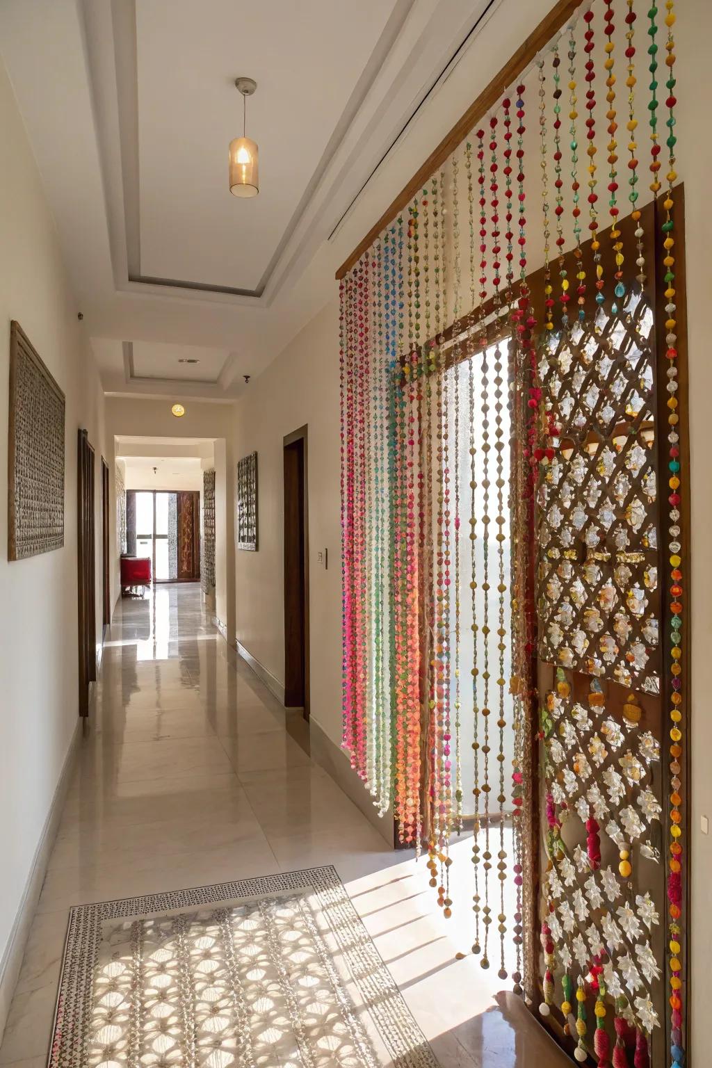 Beaded curtains introduce a playful, nostalgic component.