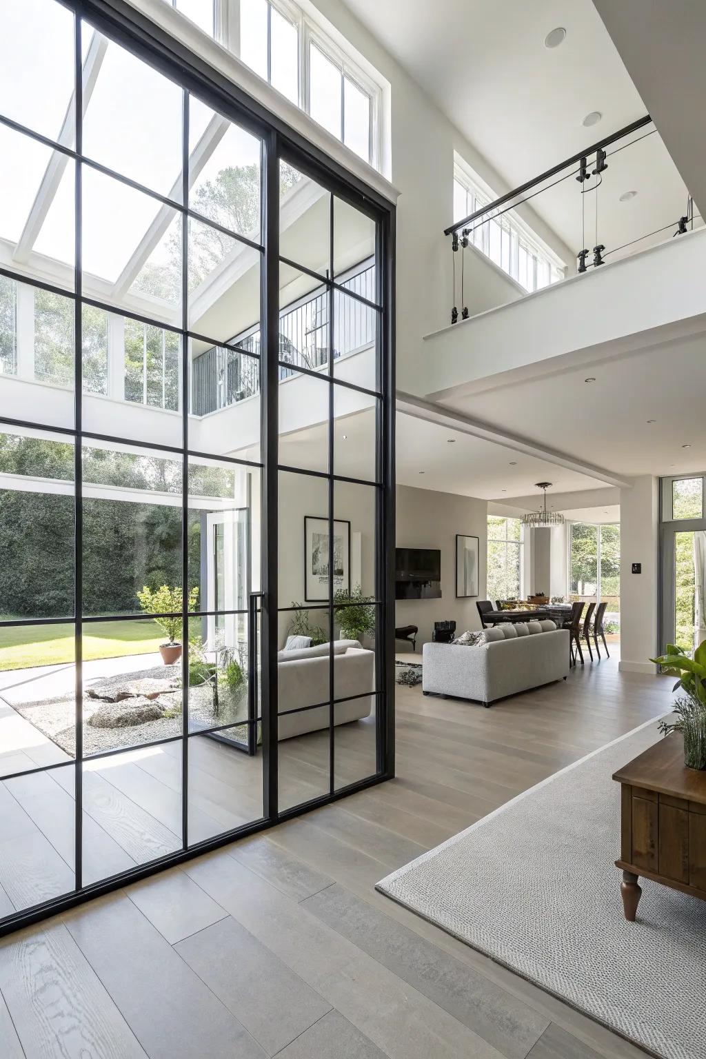 Glass panels preserve openness while furnishing separation.