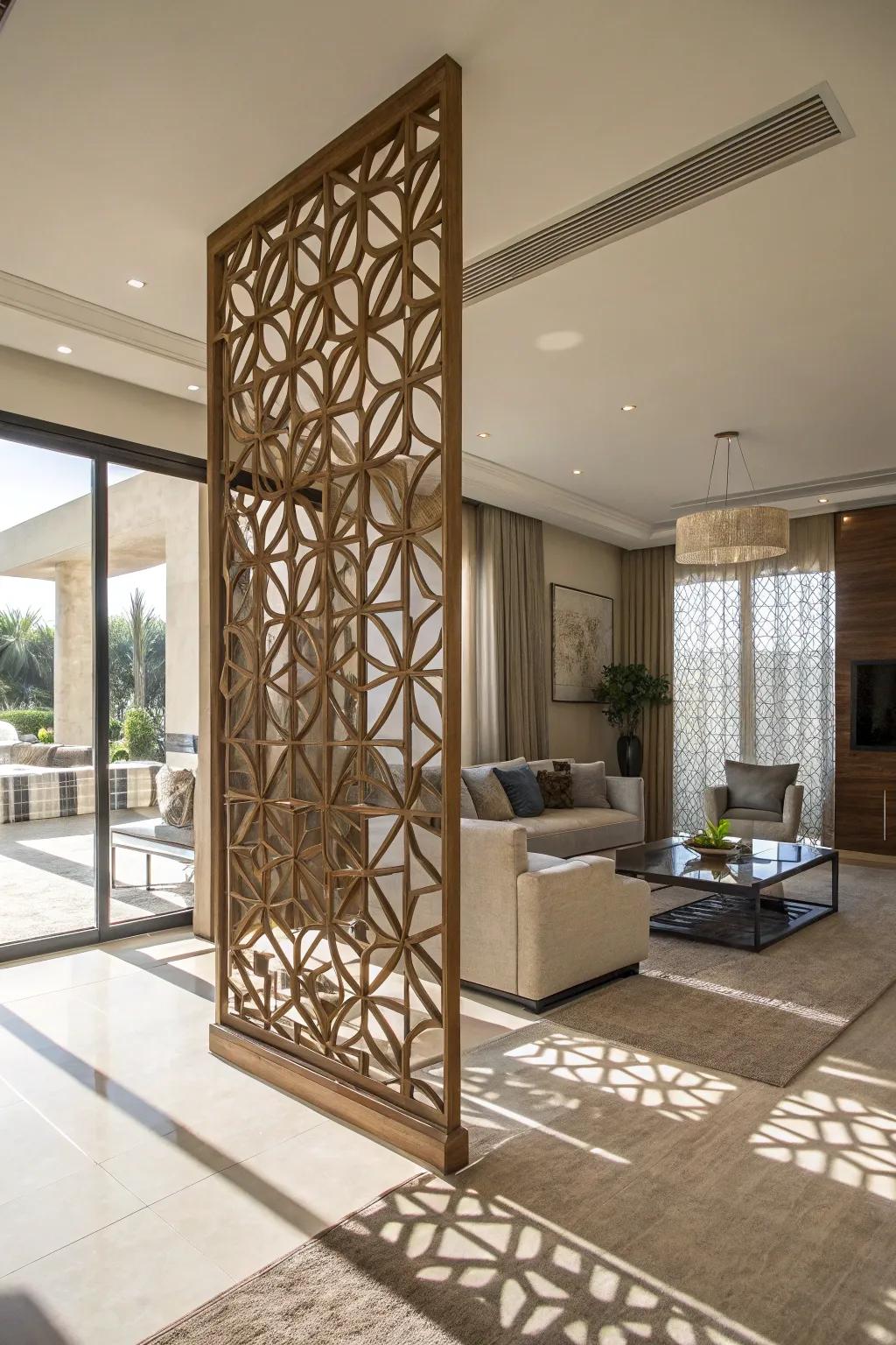 Geometric wooden panels infuse a chic vibe into any setting.