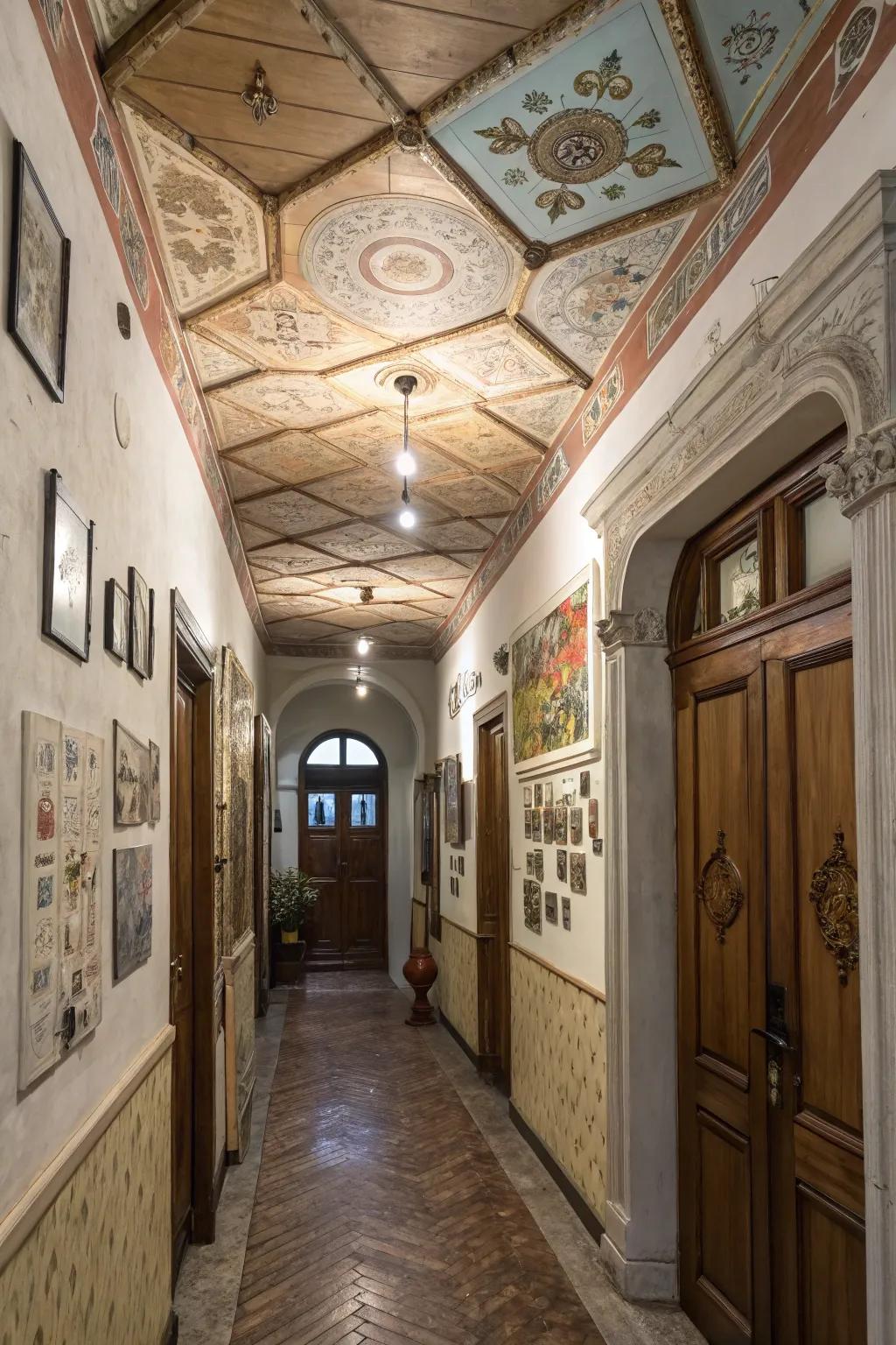 A mix of materials creates a one-of-a-kind ceiling design.