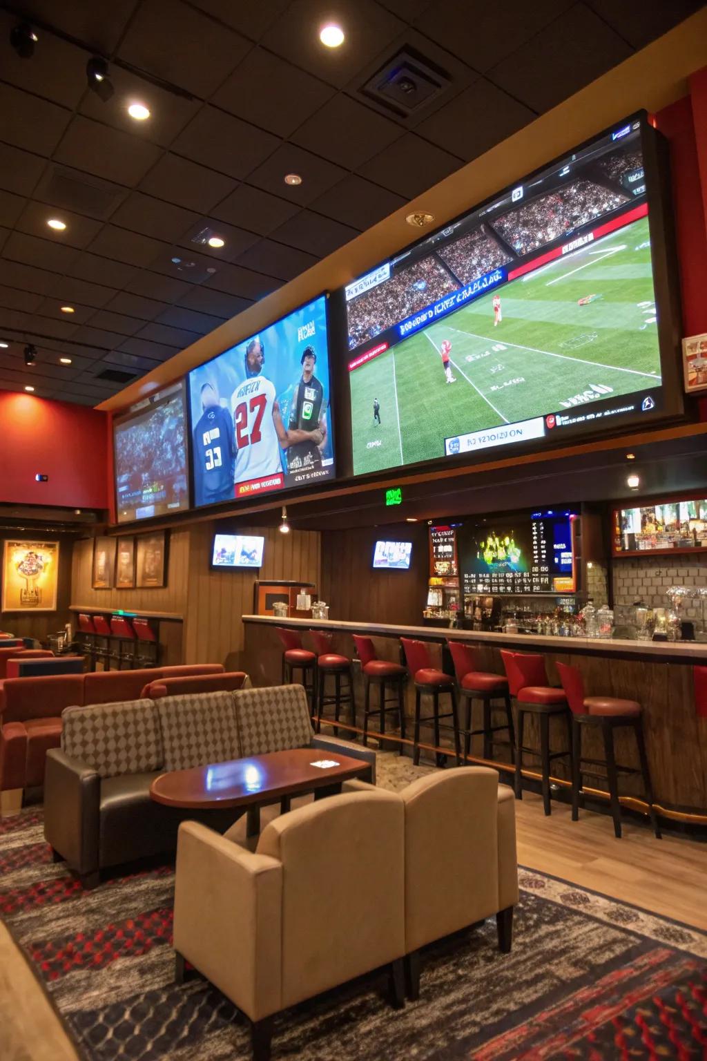 With multiple wide-screen televisions, everyone enjoys an excellent perspective of their preferred matchups.
