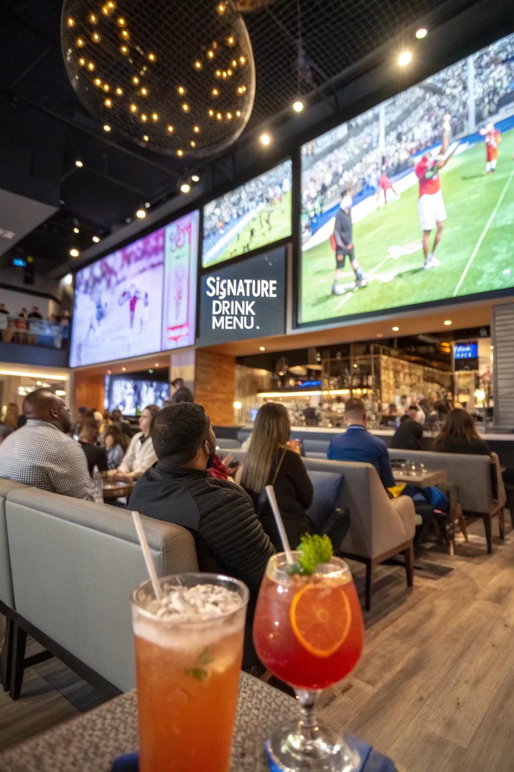 A tailored drink menu adds a distinctive flavor to your sports lounge.