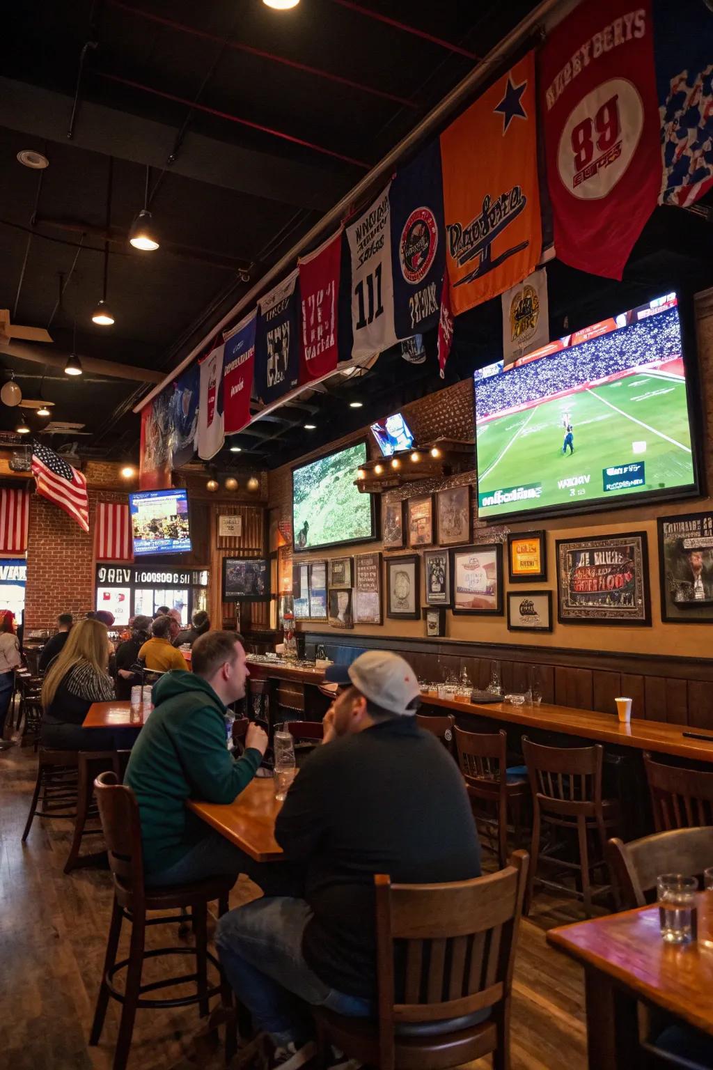Sports keepsakes and group flags contribute a personal element to your area.