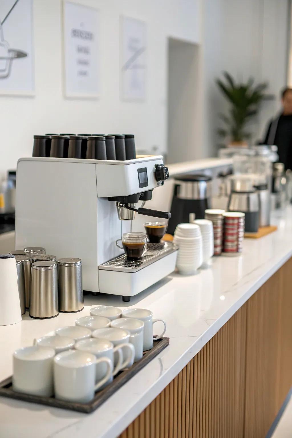 A simple coffee station layout with everything perfectly arranged.