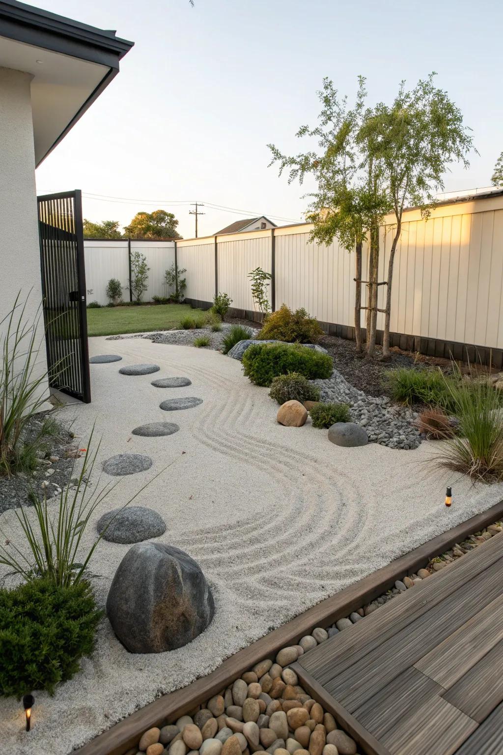 A Zen garden provides a peaceful retreat
