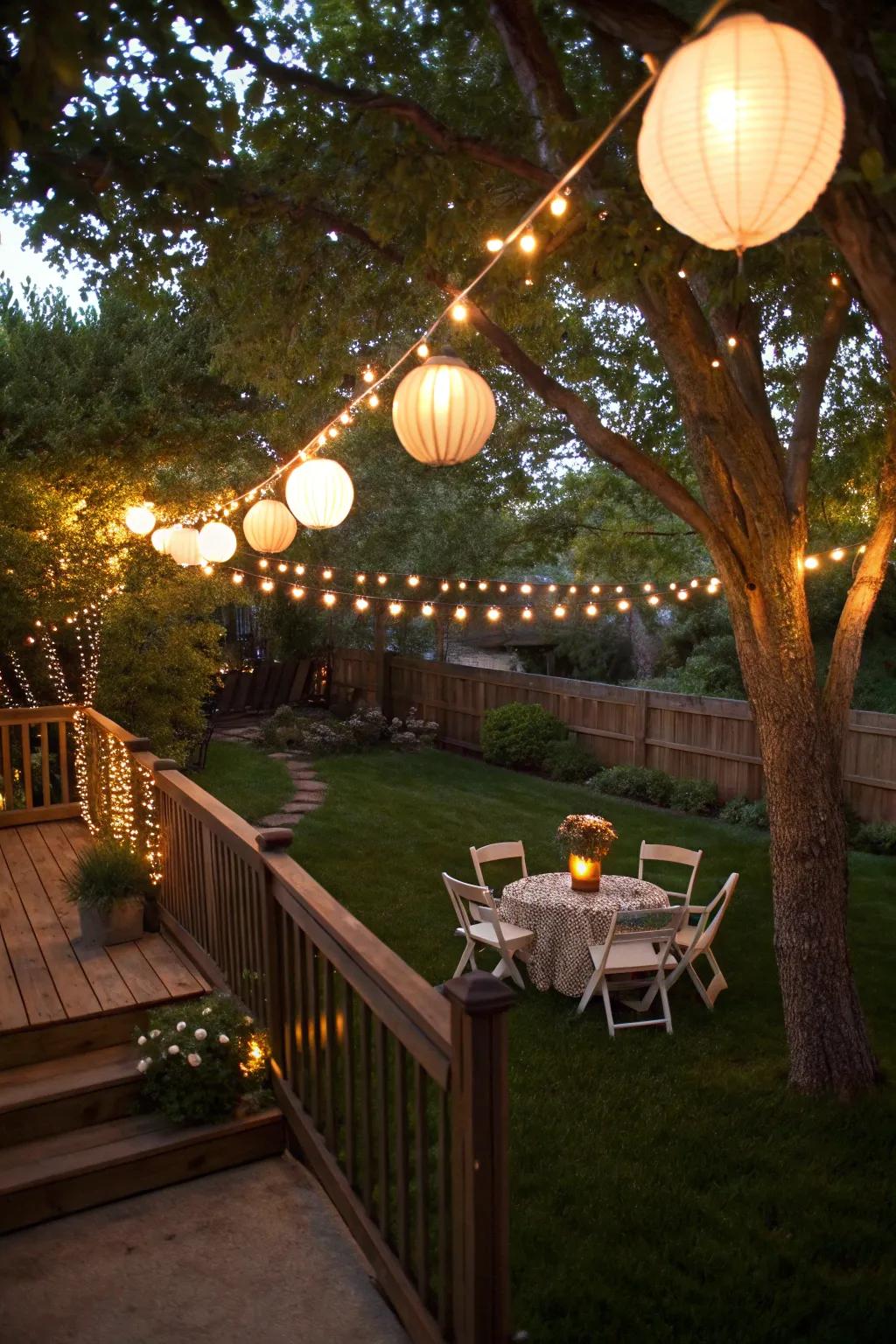 Transform your backyard with magical evening lighting