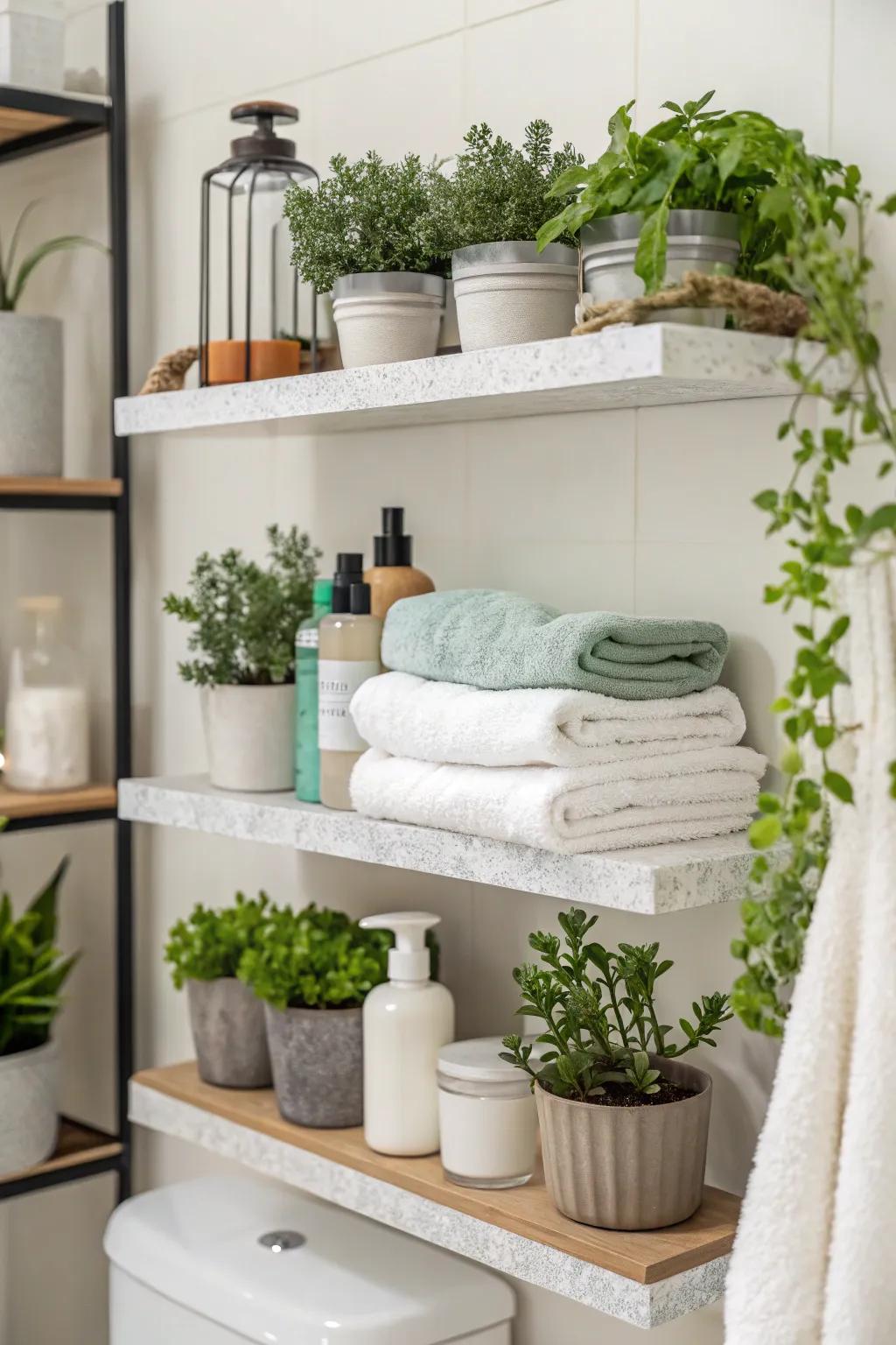 Verdure enhances the freshness and vigor of your restroom ledges.