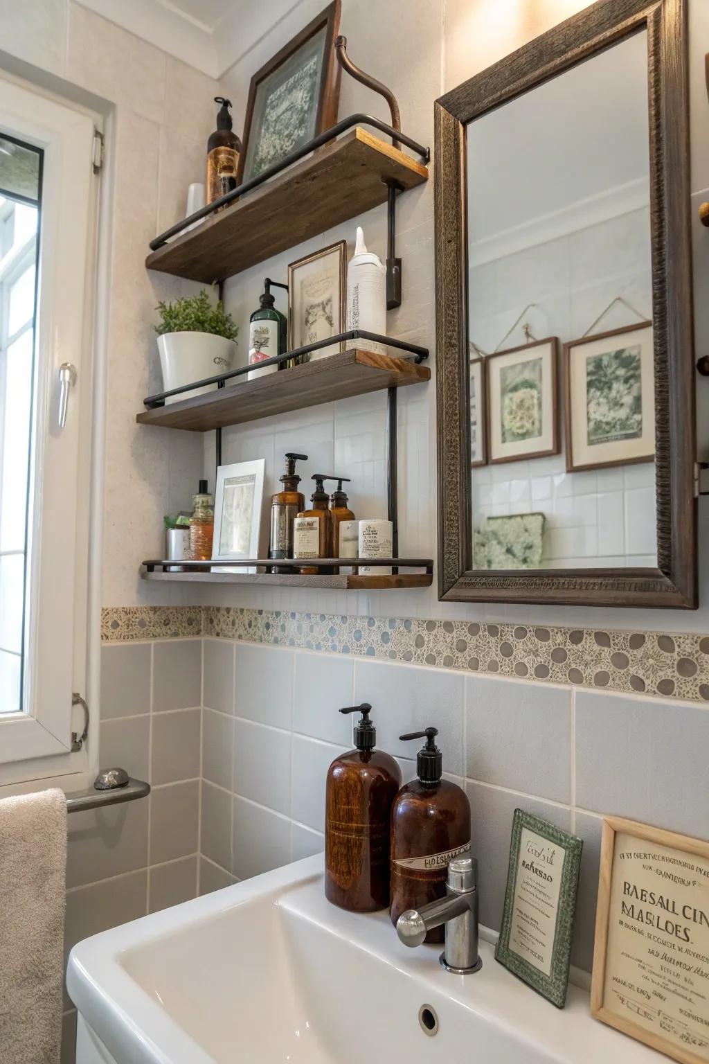 Reminiscent objects infuse timeless charm into contemporary shelving.