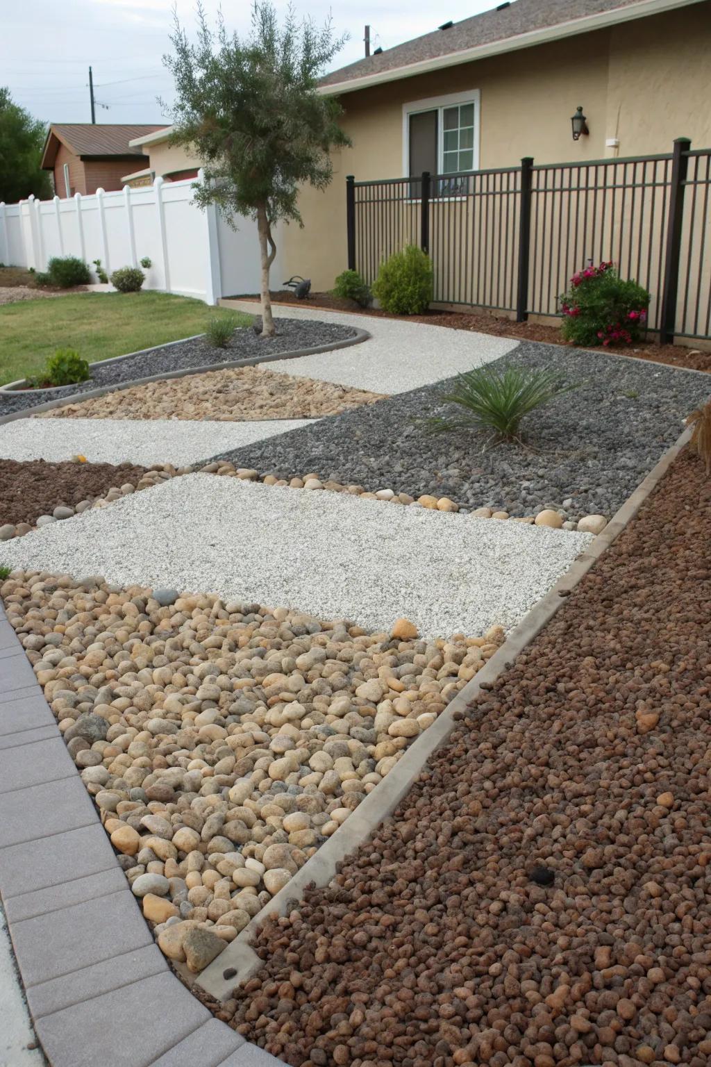 Varied gravel dimensions amplify the texture and depth of your landscape.