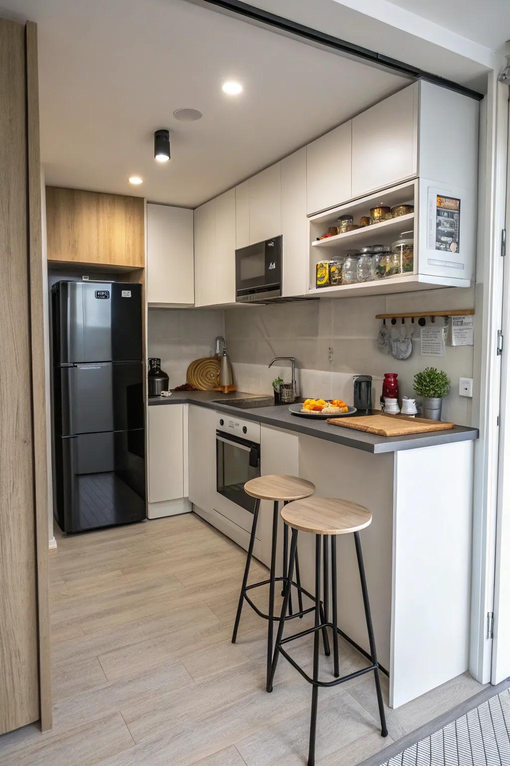 A compact breakfast bar designed for smaller kitchen spaces.