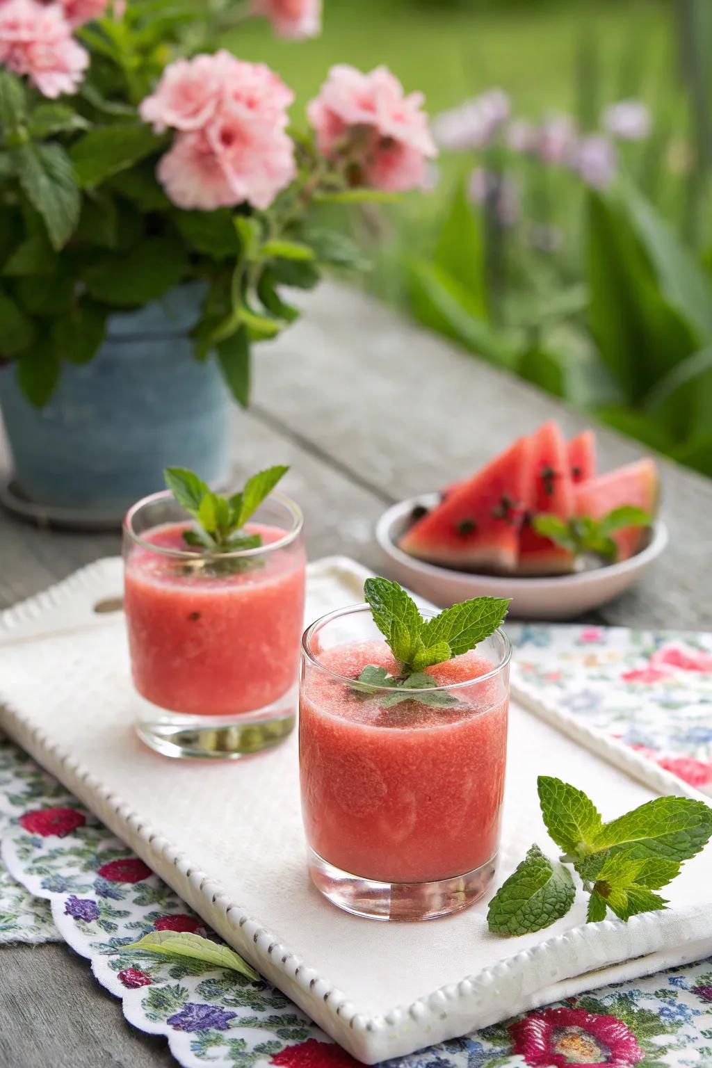 Watermelon mini smoothies are refreshing for summer parties.