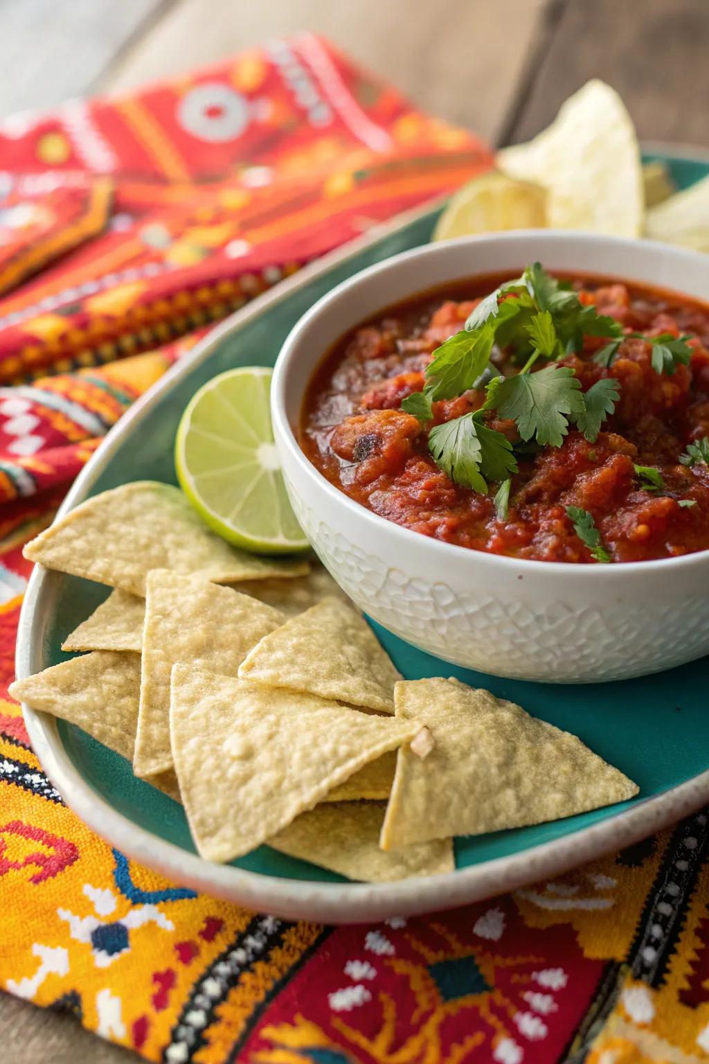 Spicy tomato salsa is a staple for any party snack table.