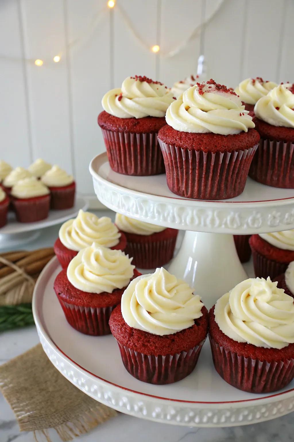 Red velvet cupcakes offer a delicious and striking dessert option.