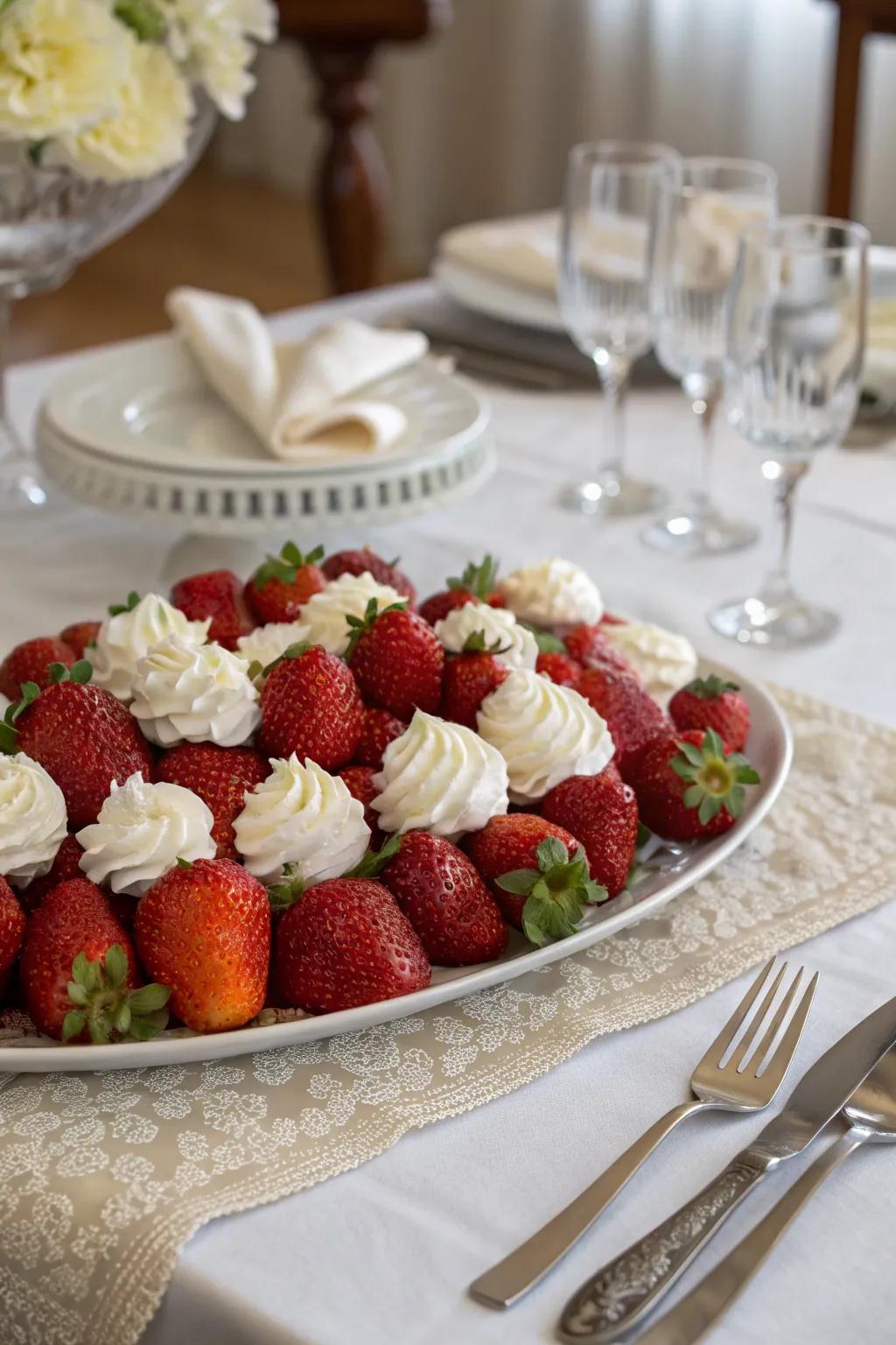 Strawberries and cream bring a touch of class to any dessert display.