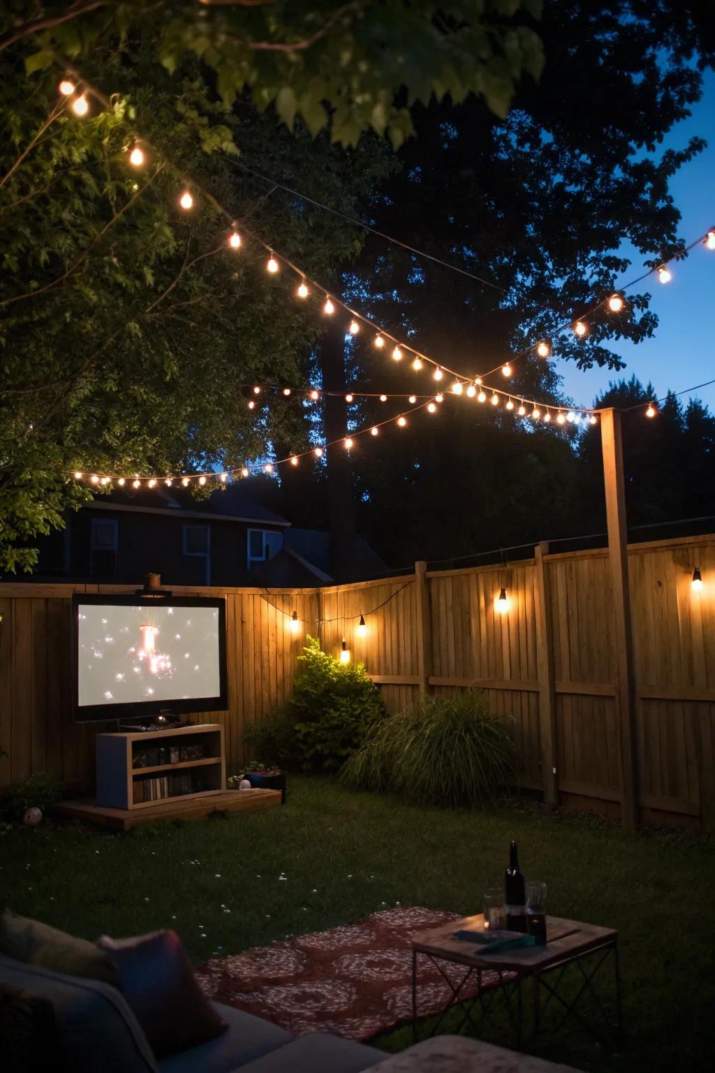 Ambient lighting elevates the mood and usability of your outdoor TV area.