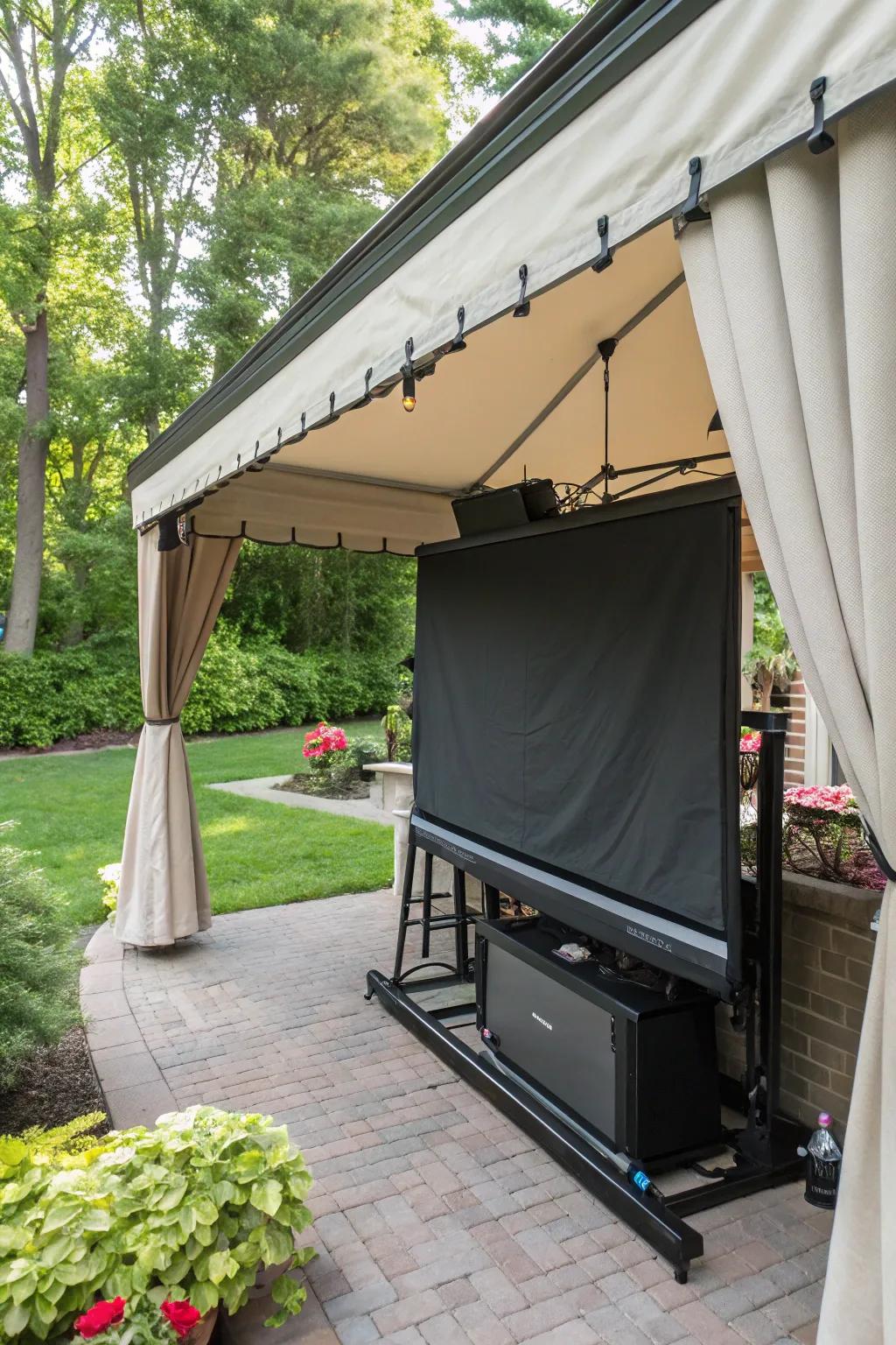 A retractable screen keeps your outdoor TV protected and discreet.