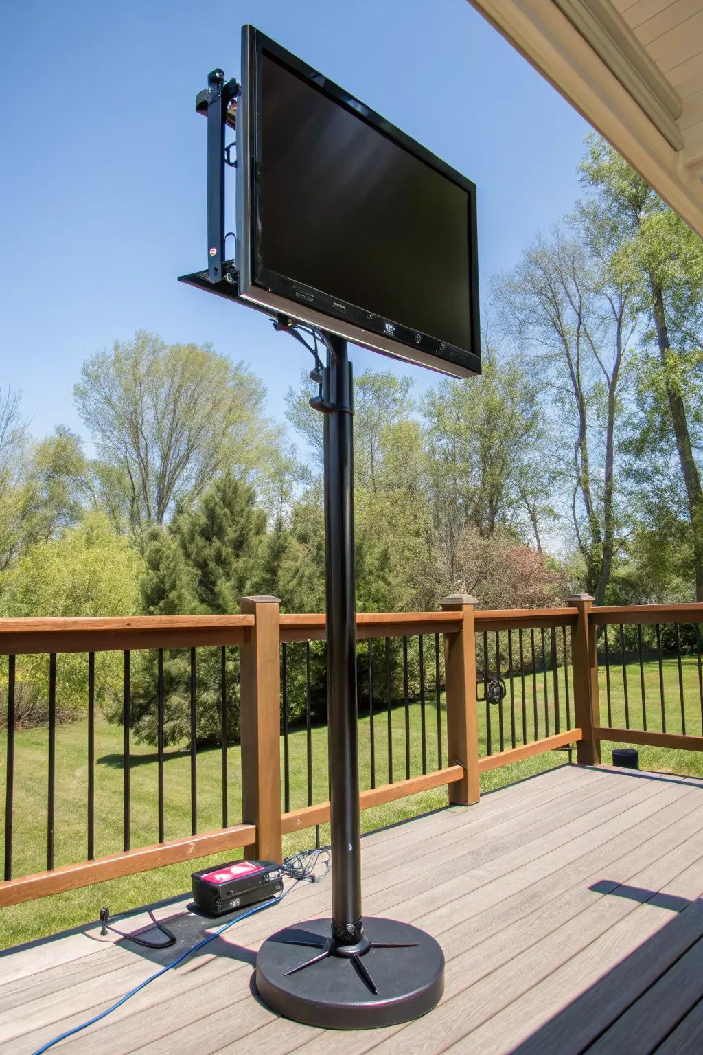 A swivel mount provides flexible viewing angles for your outdoor TV.