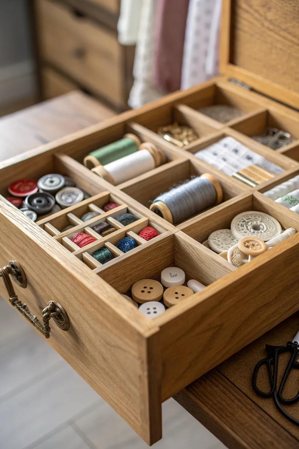 Small things are kept in order by drawer dividers.