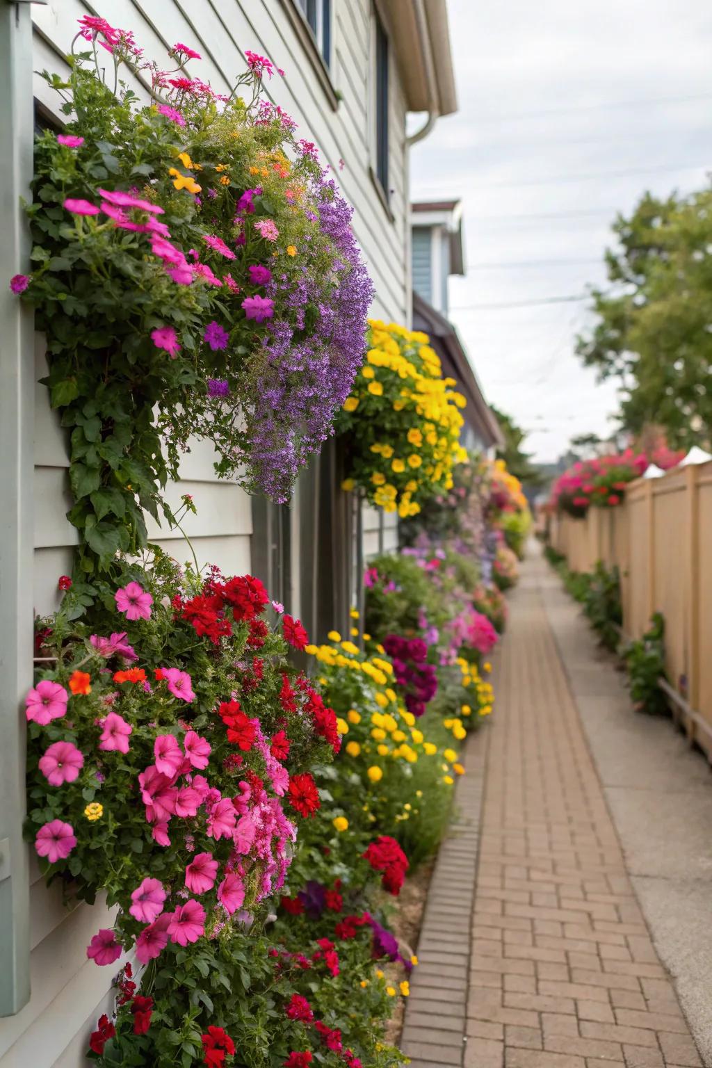 Vertical flower walls maximize space creatively.