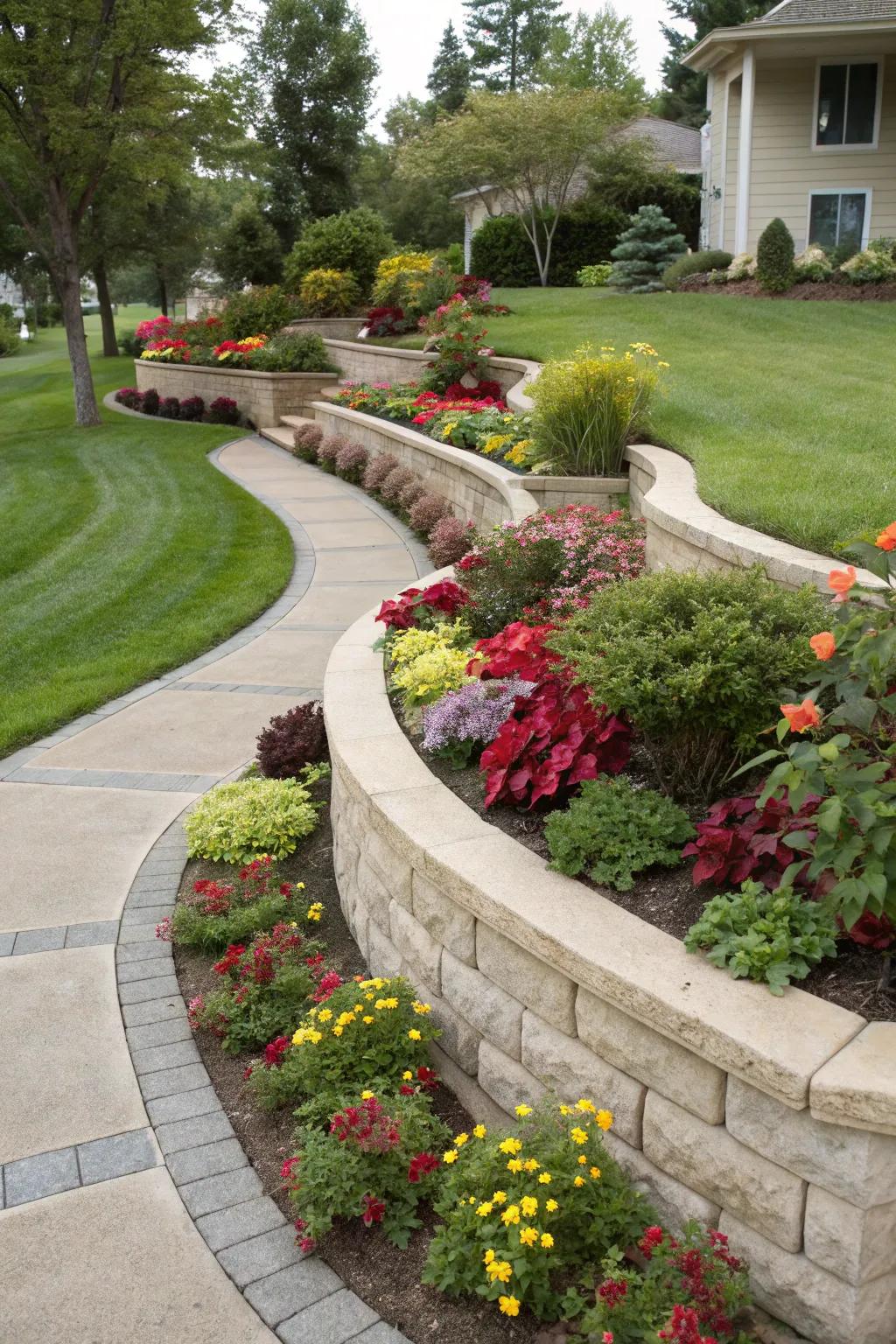 Curved beds add dynamic flow and soften lines.