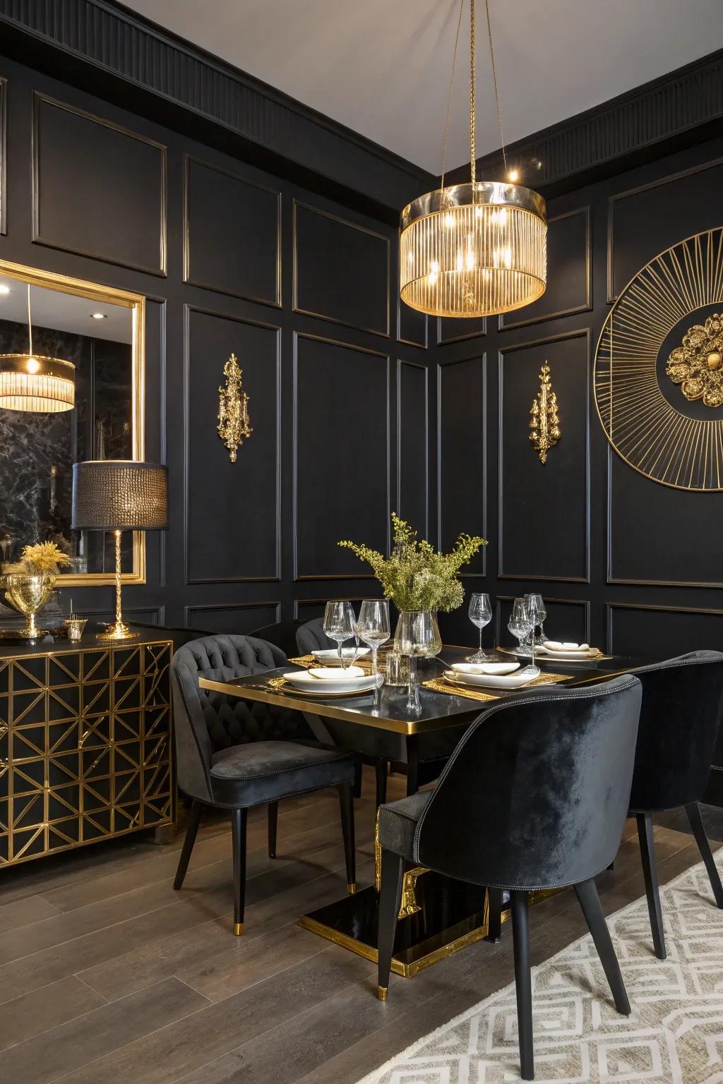 Metallic accents introduce a luxurious feel.