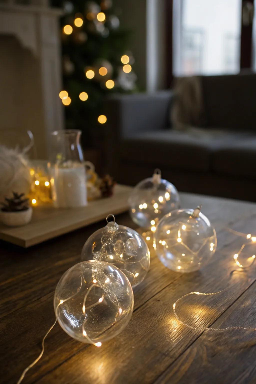 Ornaments glowing with internal LED lights.