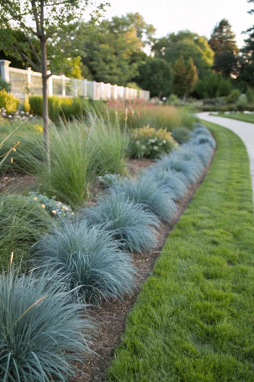Blue fescue adds a textural contrast to garden borders.