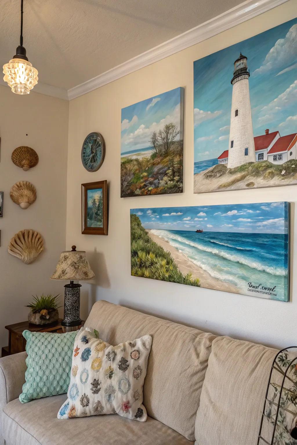 Ocean-themed artwork adds depth and character to your nautical decor.