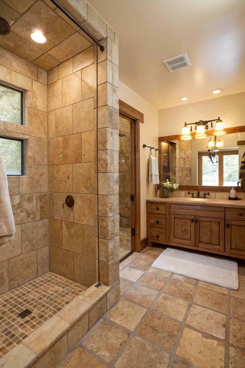 Natural stone brings a touch of rustic charm to your bathroom.