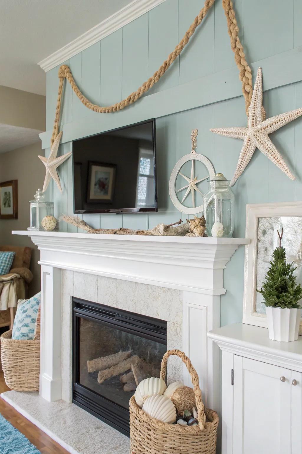 Coastal features bring the seaside to your summer mantel.