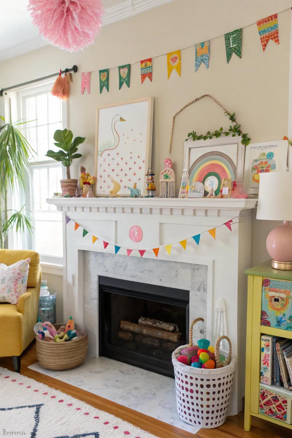 Playful hints maintain your mantel decor's fun and lively spirit.