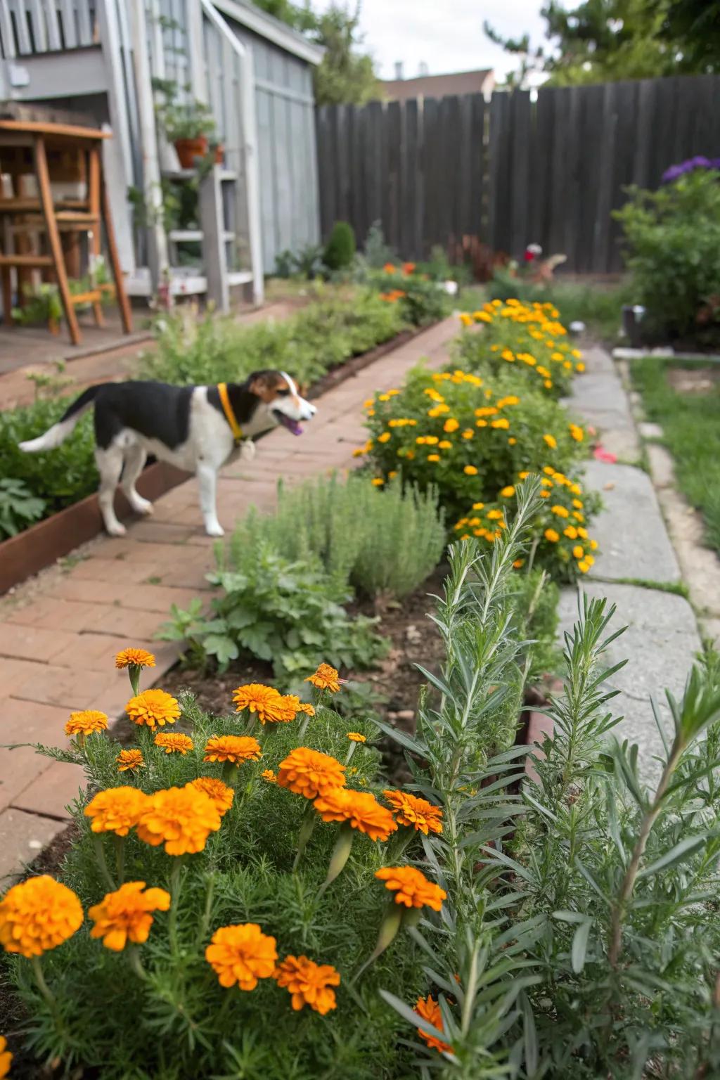 Choose plants that can handle the playful nature of dogs.