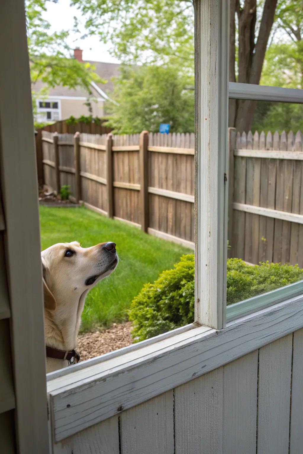 A dog window provides your pet with a view beyond the yard.