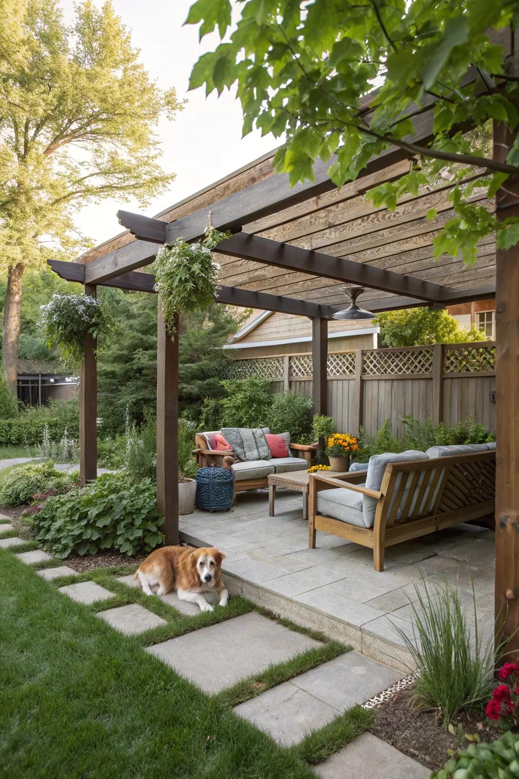 Create a cool escape with shaded nooks for your furry friend.