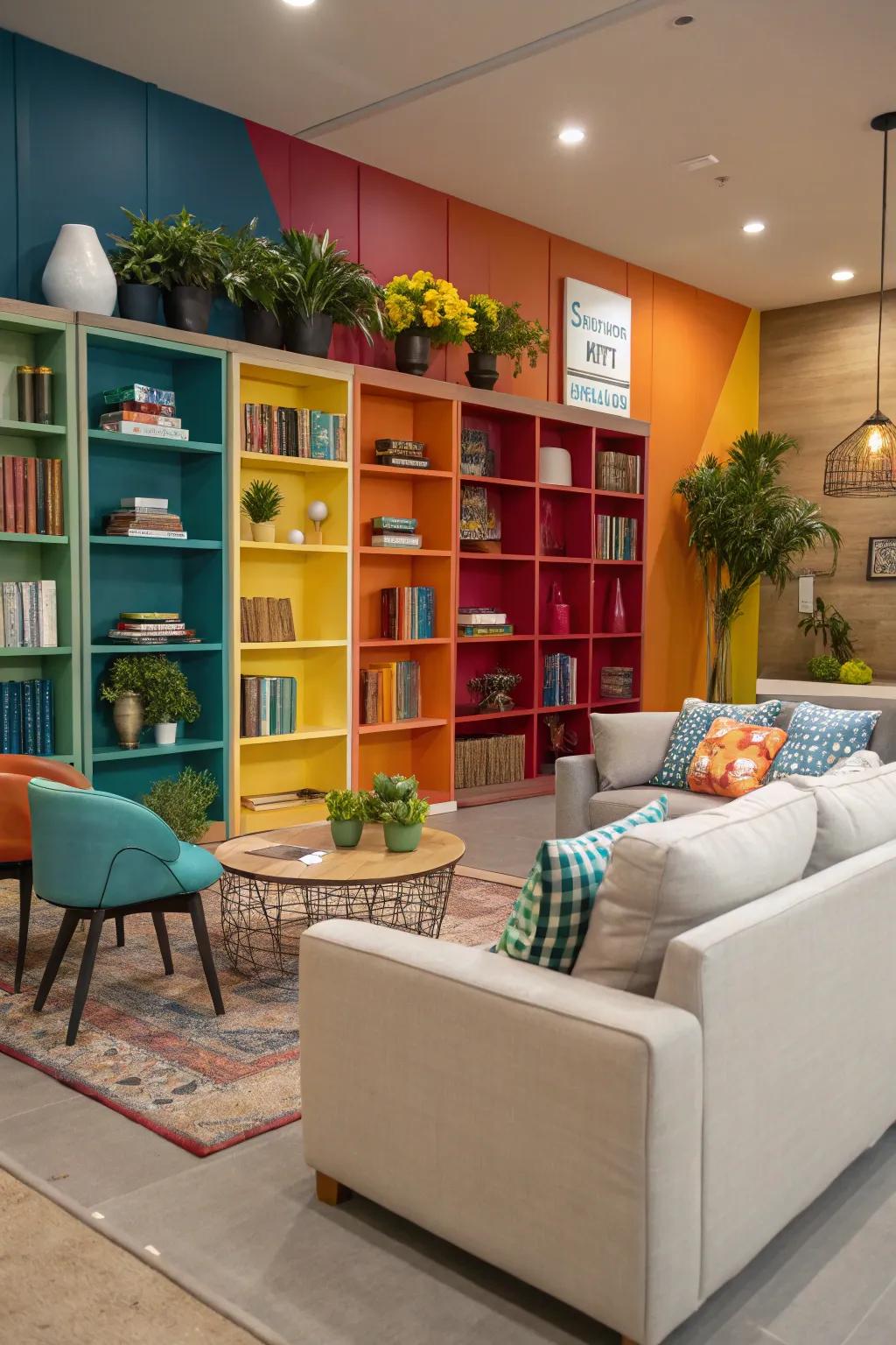Vibrant color pops add surprise to the space.