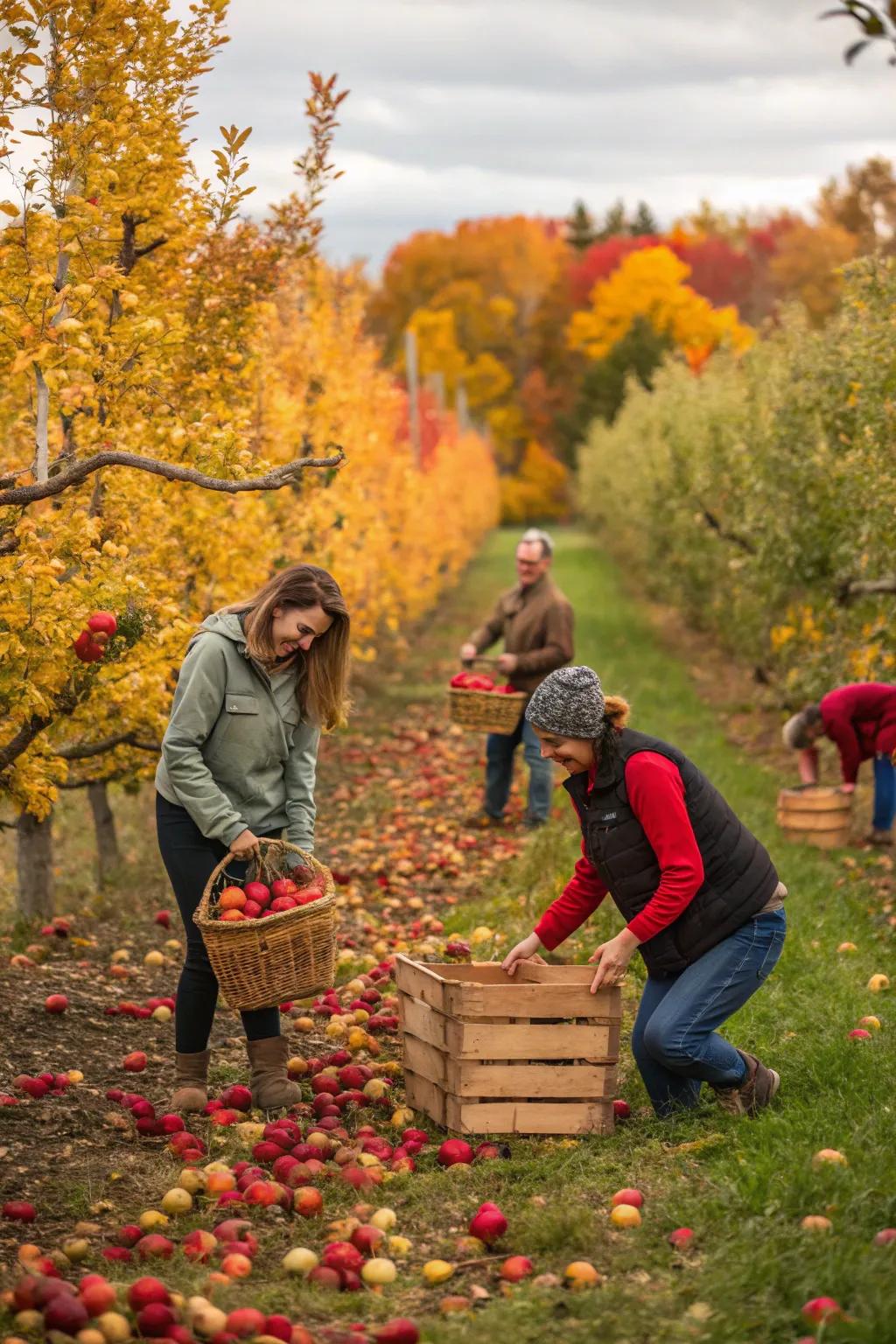 Birthday outing at an apple orchard.