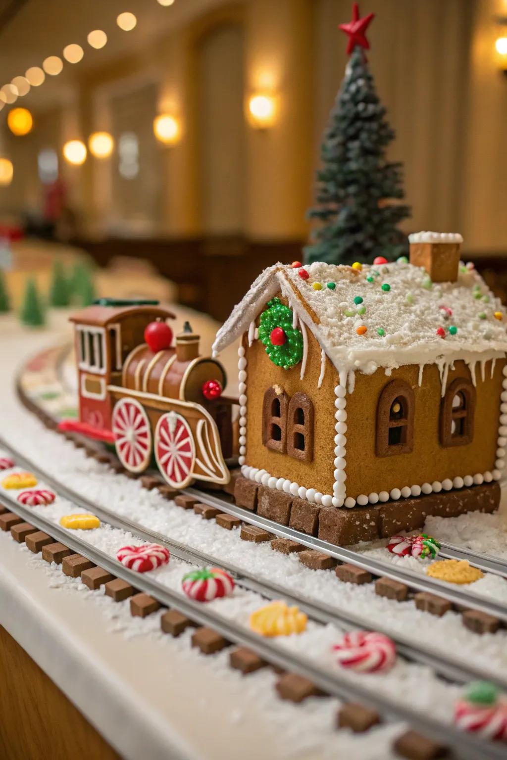 A gingerbread train station prepared for adventure.