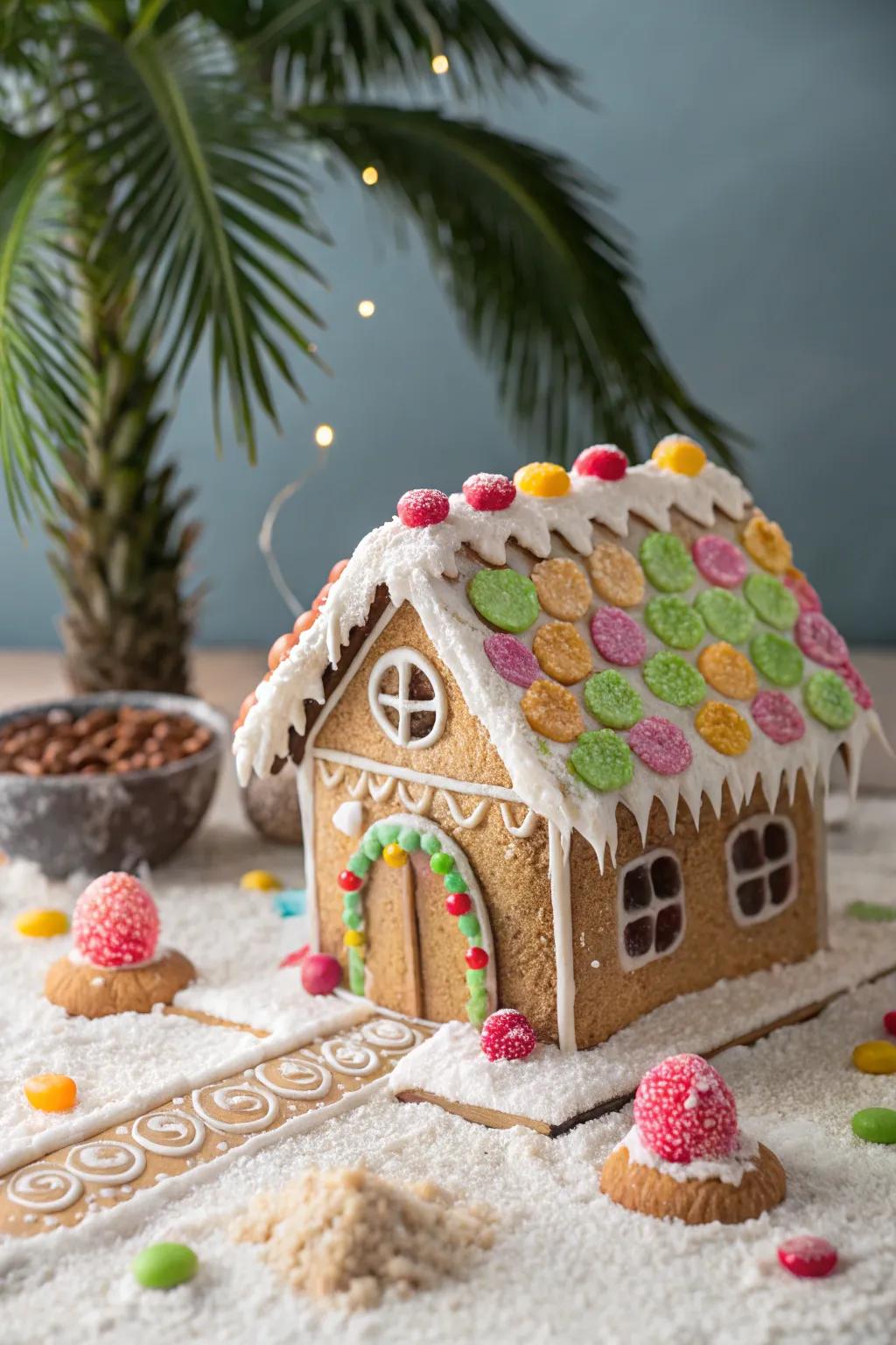 A tropical gingerbread paradise, bathed in sunshine.
