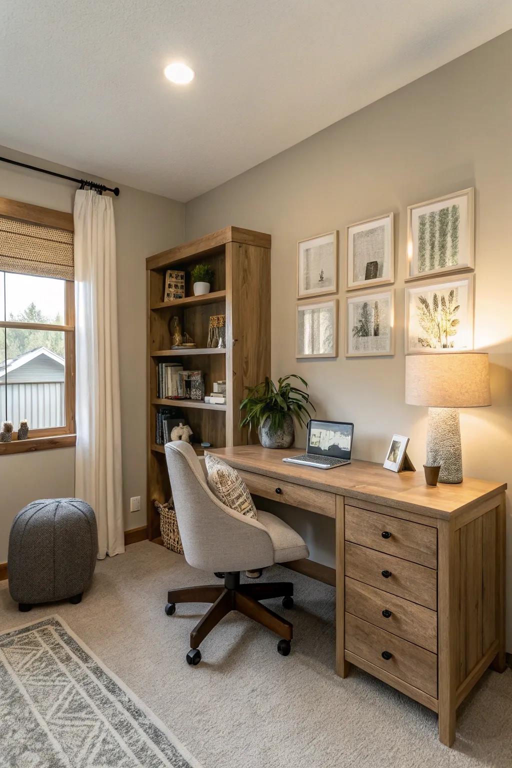 Neutral tones establish a calming and adaptable area.