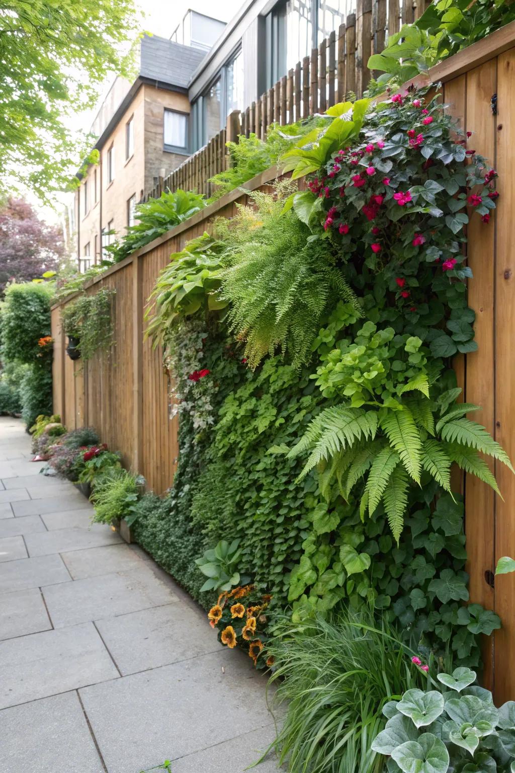 Vertical gardens maximize area and add greenery to walls.