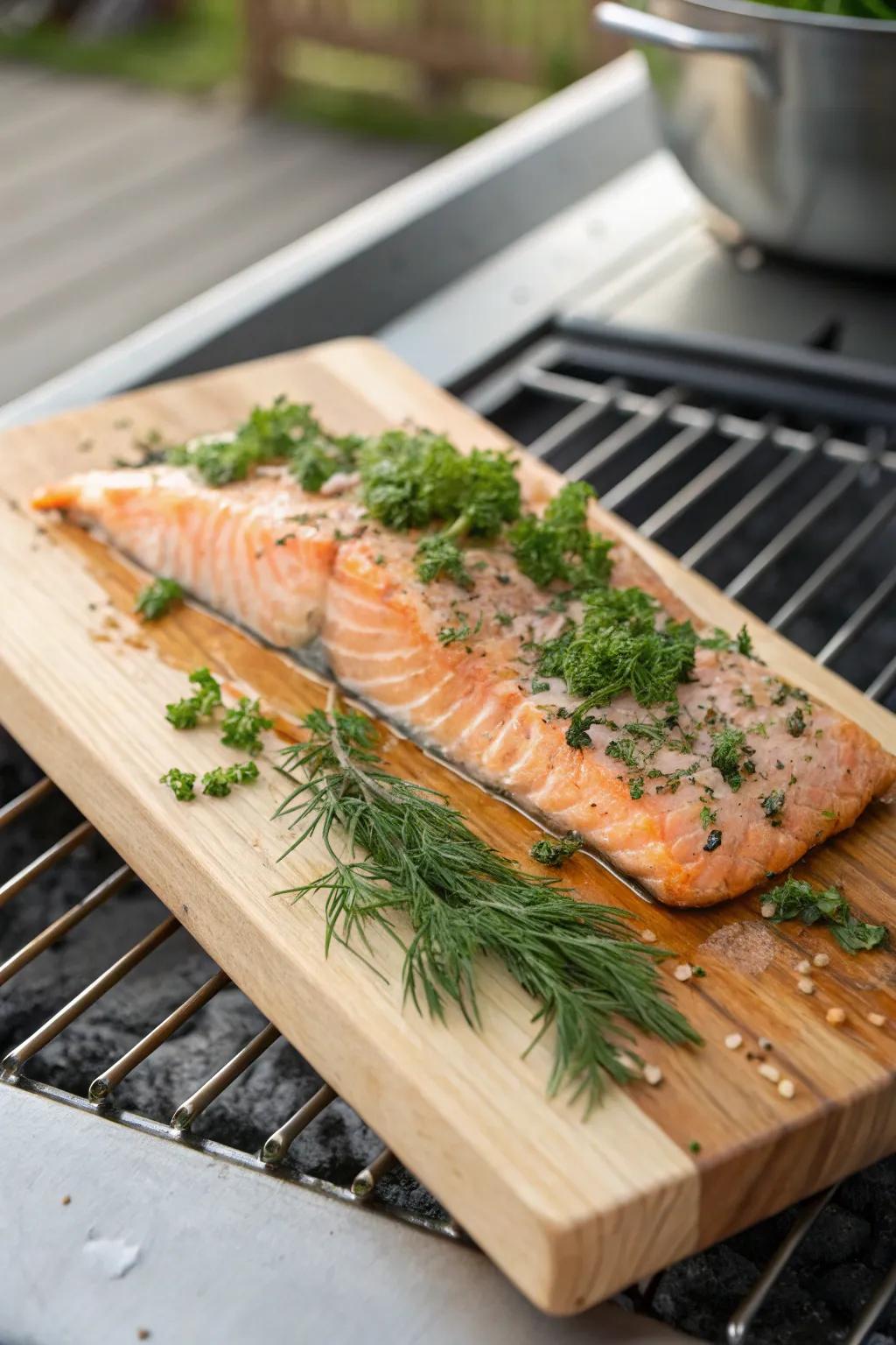 Cedar plank salmon presents a flavorful and polished grilling choice.