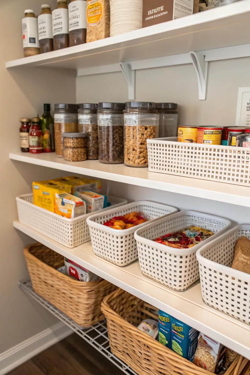 Under-shelf baskets make the most of available space.