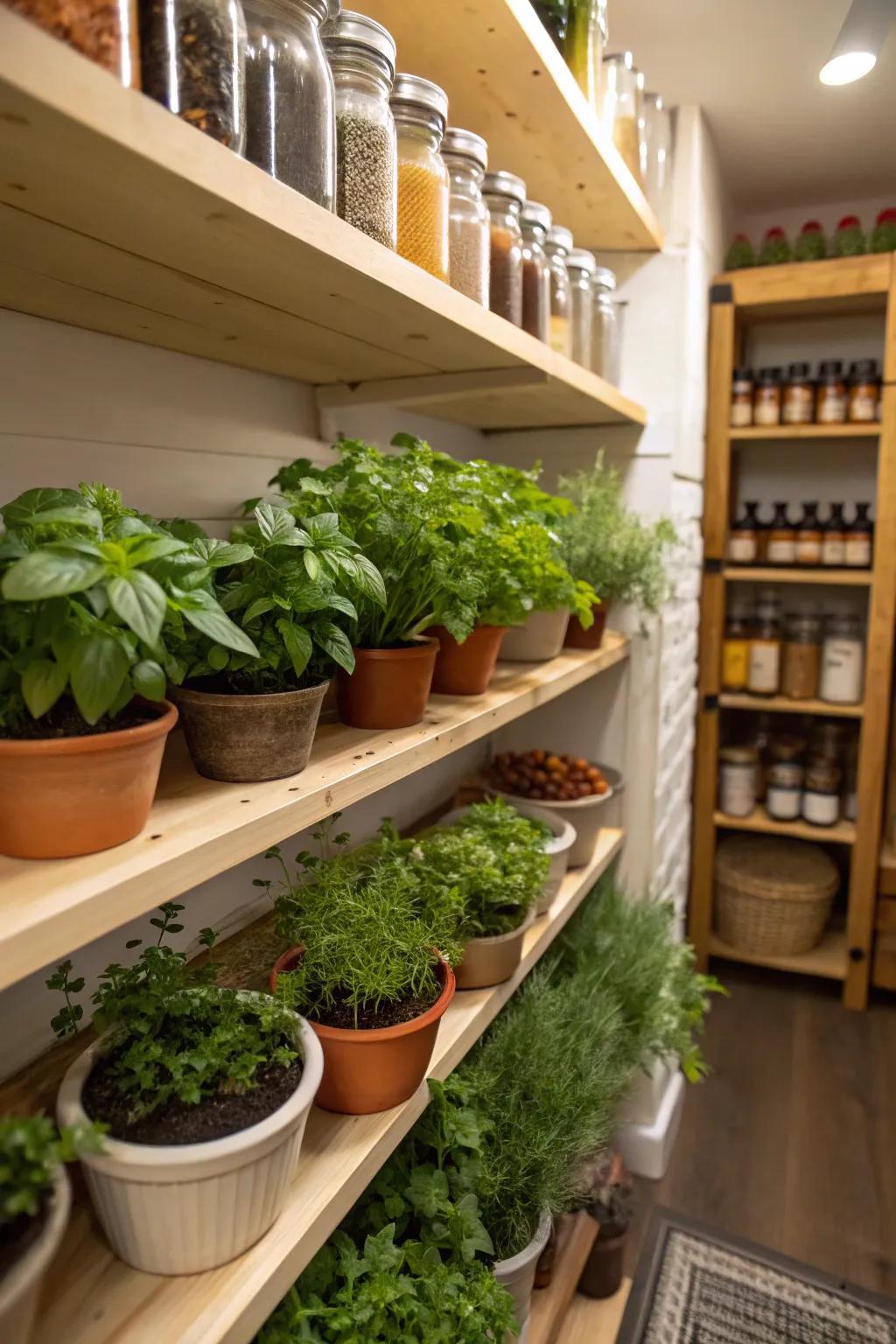 A touch of greenery freshens up your pantry.