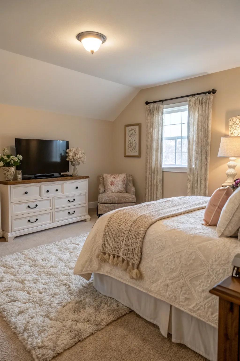 A neutral color scheme provides a calming background for your TV sitting space.