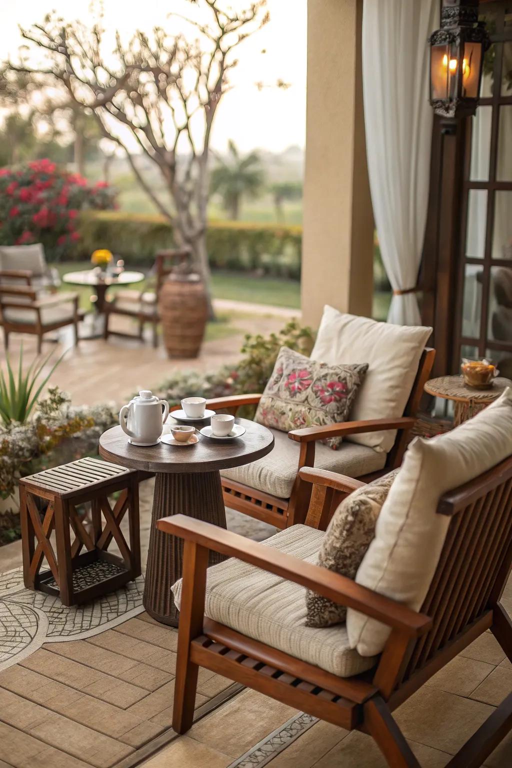 A comfortable seating zone filled with soft cushions is a must-have for an inviting patio.