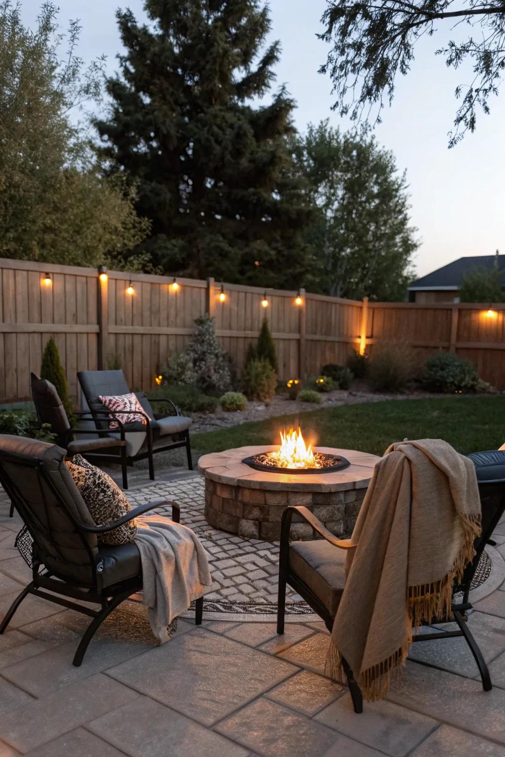 Socialize around a toasty fire pit to make the most of your patio on cool evenings.