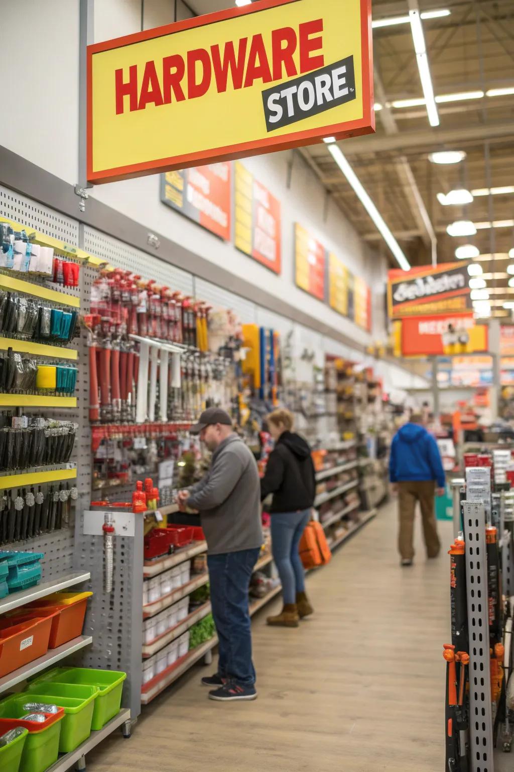 Vibrant signage directs shoppers through product categories.
