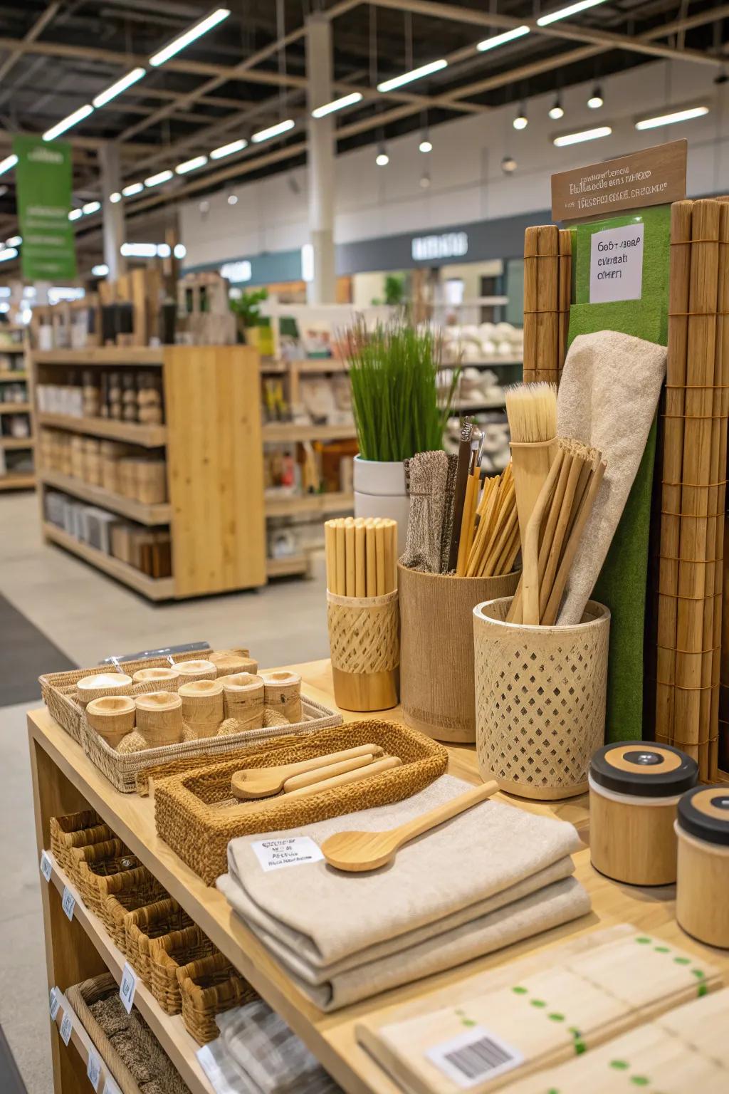 An environmentally responsible display highlights natural components.