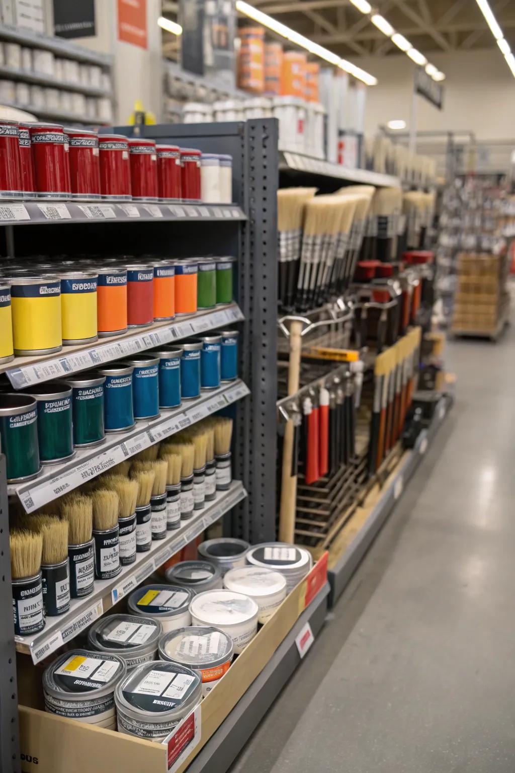 A cross-merchandised segment featuring painting implements and associated supplies.